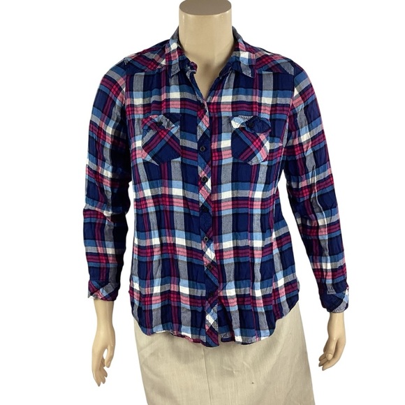 Torrid Plaid Button Down Shirt Blue Multicolor Size 1X - Picture 1 of 7
